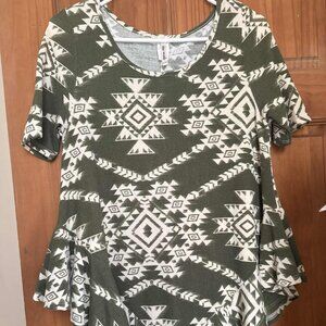 Western Print Green & Cream Blouse - Size Medium